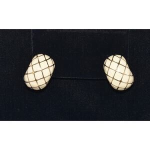 Judith Leiber Limited Edition Designer Ivory & Gold Enamel Clip Earrings